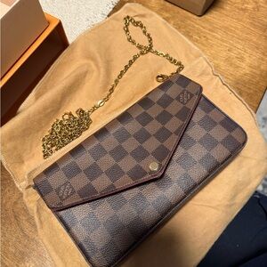 NEW Louis Vuitton Pochette Felicie Damier Ebene Crossbody + all inserts/chain